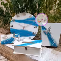 ست ساعت با طرح اسماء ائمه(ع) رنگ آبی سفید قطر60