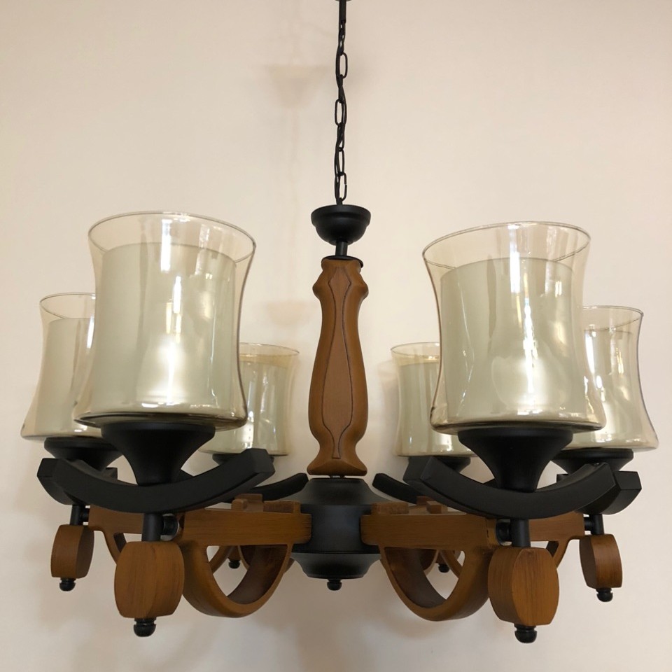 لوستر 6 شاخه چوب و فلز