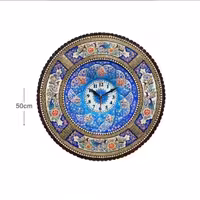 ساعت دیواری خاتم گل مرغ با میناکاری، 50 سانتی