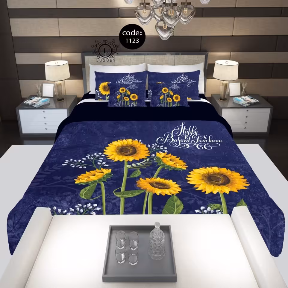 سرویس  روتختی دونفره 8تکه چاپی قابل ست با پرده با انتخاب جنس پارچه کد 1123