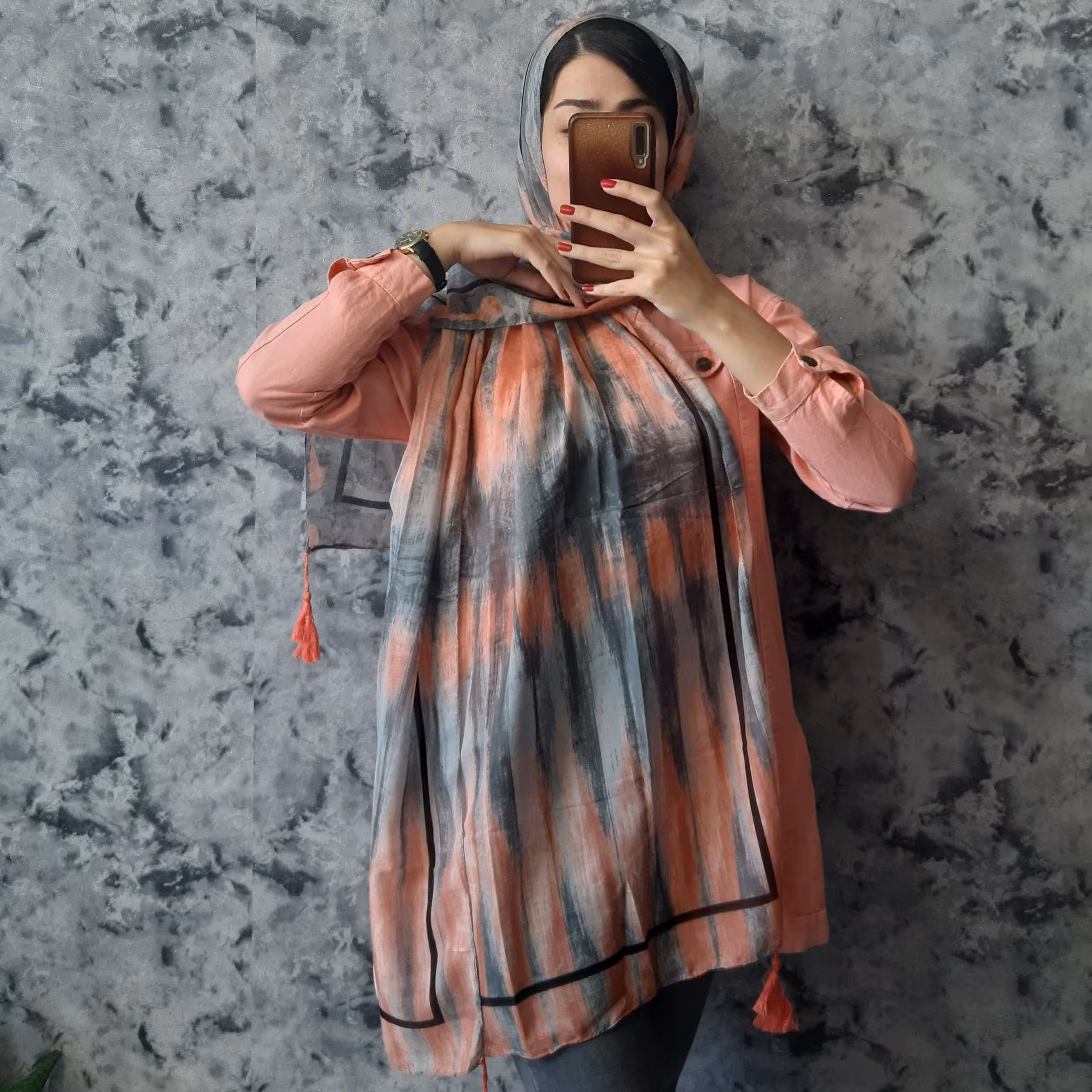 شال نخی طوسی صورتی-قهوای طوسی