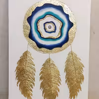 تابلو نقاشی برجسته و ورق طلا چشم نظر و پر در ابعاد 60×90سانتی متر