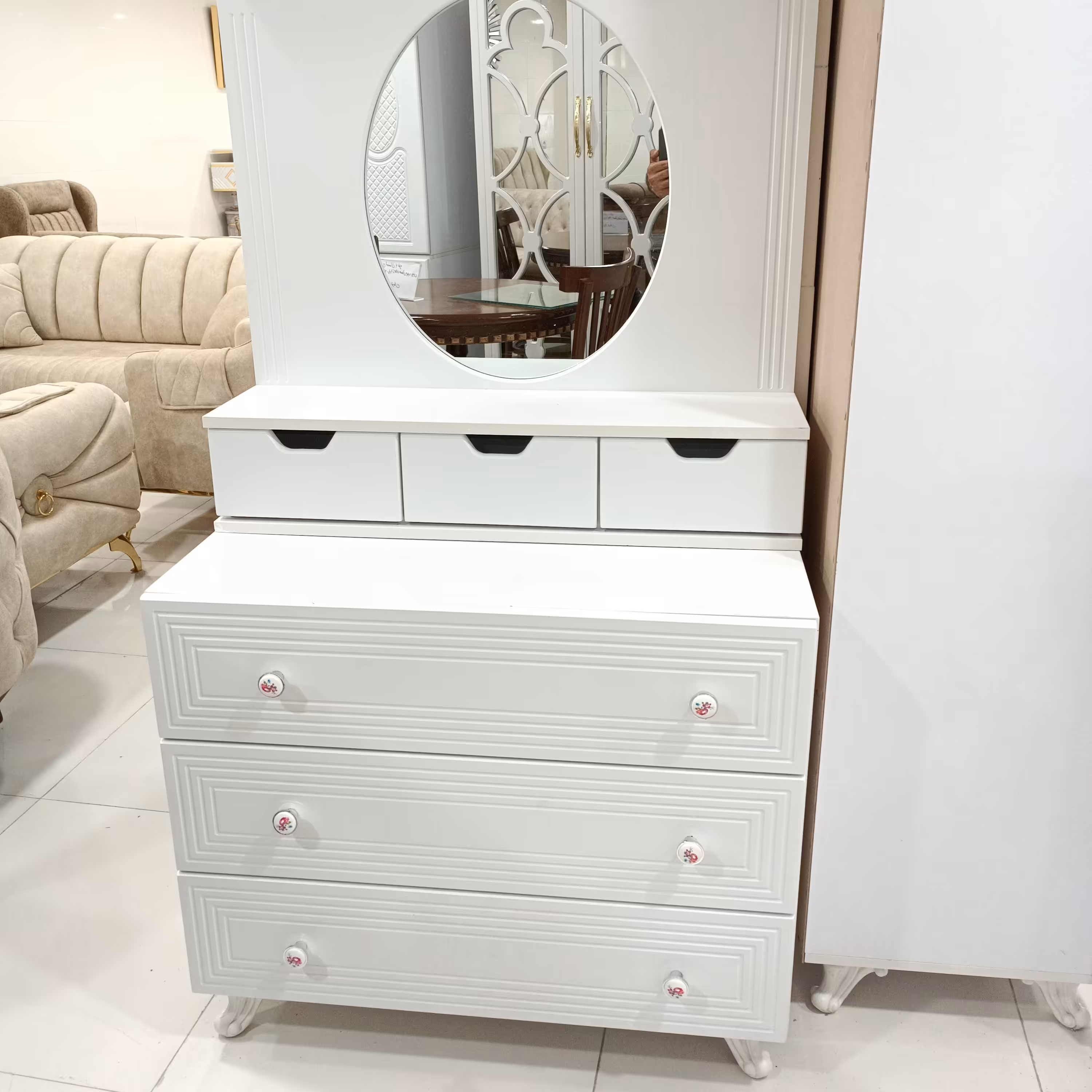 میز ارایشی 3 کشو دخترانه ام دی اف وکیوم سفید 