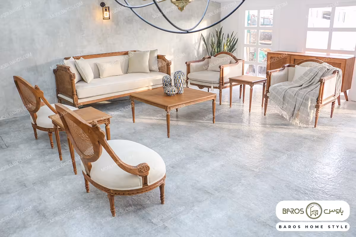 مبل کلاسیک 7 نفره مدل کاجی تکنفره و کاناپه