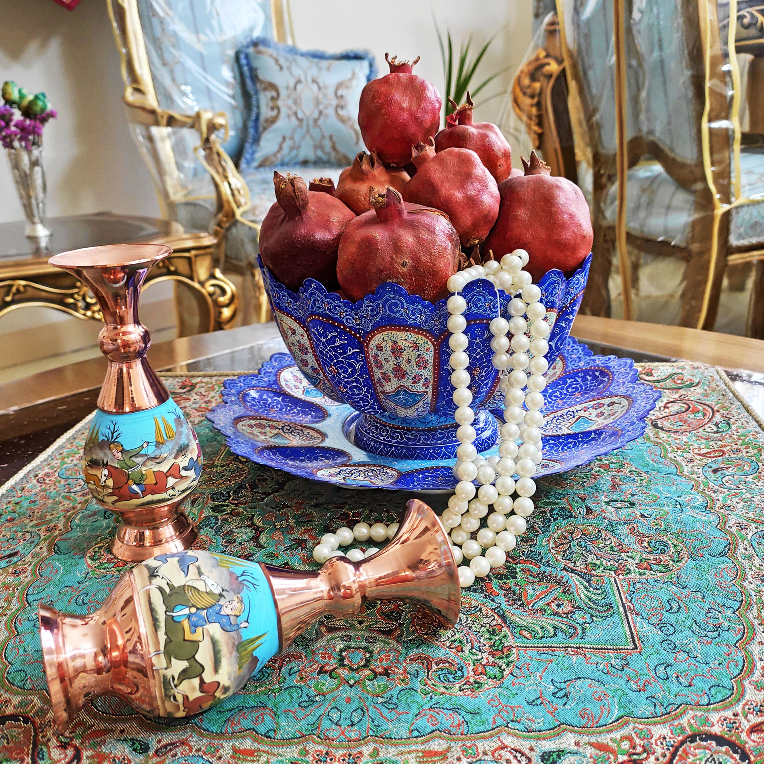 گلدان مسی طرح شکار 16 سانتی