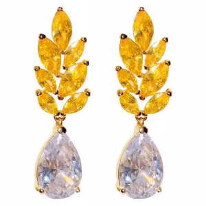 گوشواره نگین اشک آویز با نگین زرد کد E824