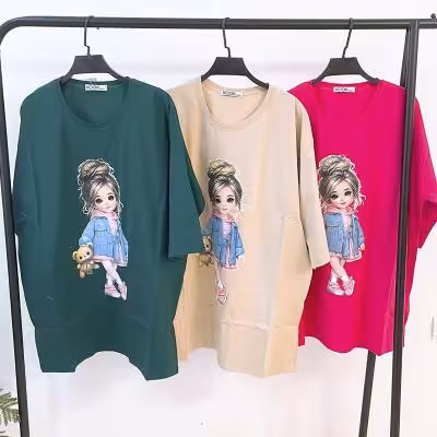 تیشرت نخپنبه سوپر لانگ دختر و خرس