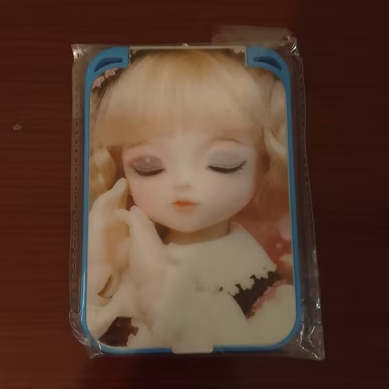 آینه چشمک زن جیبی کیفی دخترانه زنانه بچگانه آیینه فانتزی آبی ابعاد 10 در 14