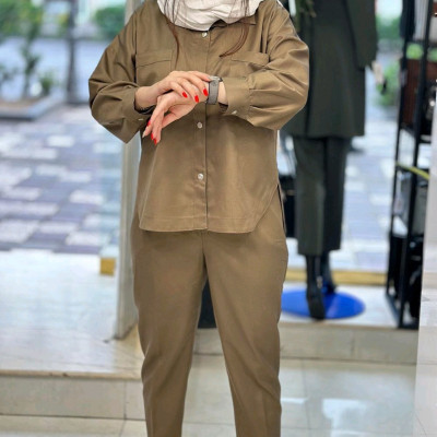 ست مانتو شلوار زنانه کتان کش مام