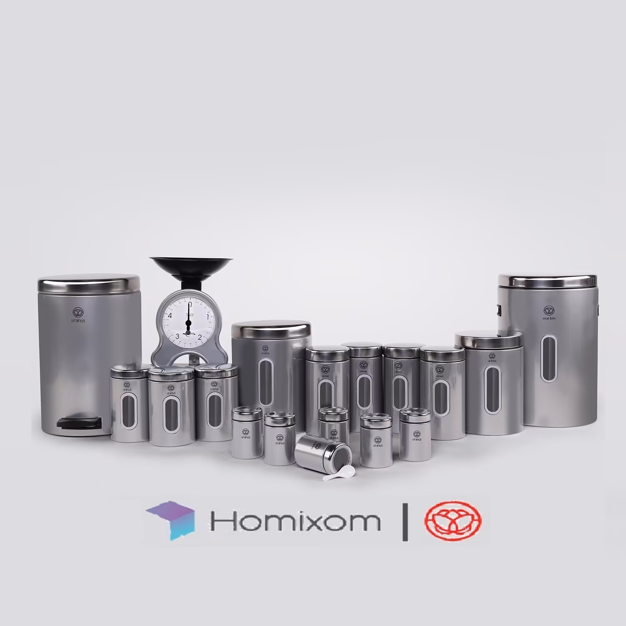 سرویس آشپزخانه اورانوس 18 پارچه مدل استوانه ای نقره ای با درب استیل