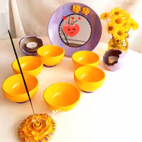 هفتسین  سفالی  رنگ زرد وبنفش دست سازه های مینو