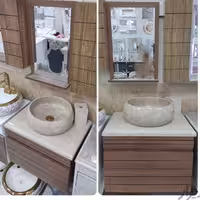 روشویی کابینتی با صفحه وکاسه سنگی سیمکان و طوسی رنگ  و مشکی