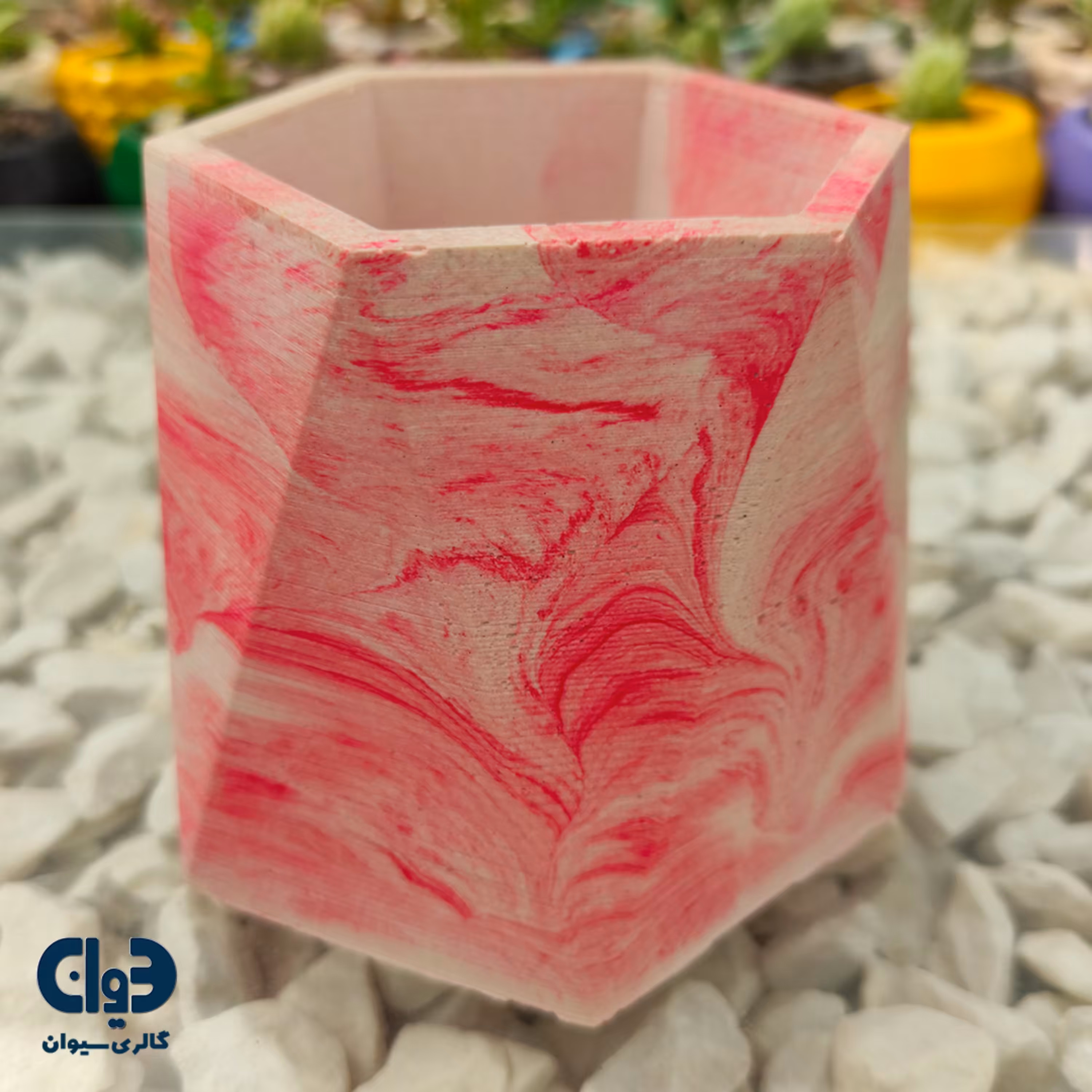 گلدان سنگ مصنوعی رنگ دلخواه ارتفاع 9 قطر 8 سانت