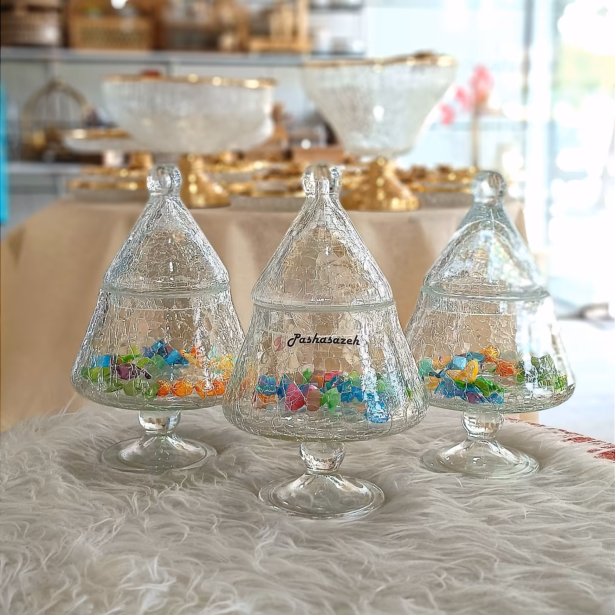 کندی سه تایی  شیشه ای مدل هرمی شیشه ترک برند پاشاسازه