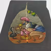 نقاشی قدیمی بر روی برگ انجیر طبیعی (هندی) شماره 17