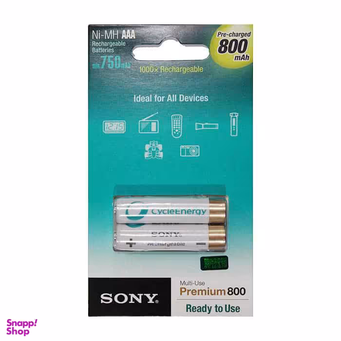 باتری نیم قلمی شارژی سونی (Sony) مدل Ni-MH ظرفیت AAA 800mAh بسته 2 عددی