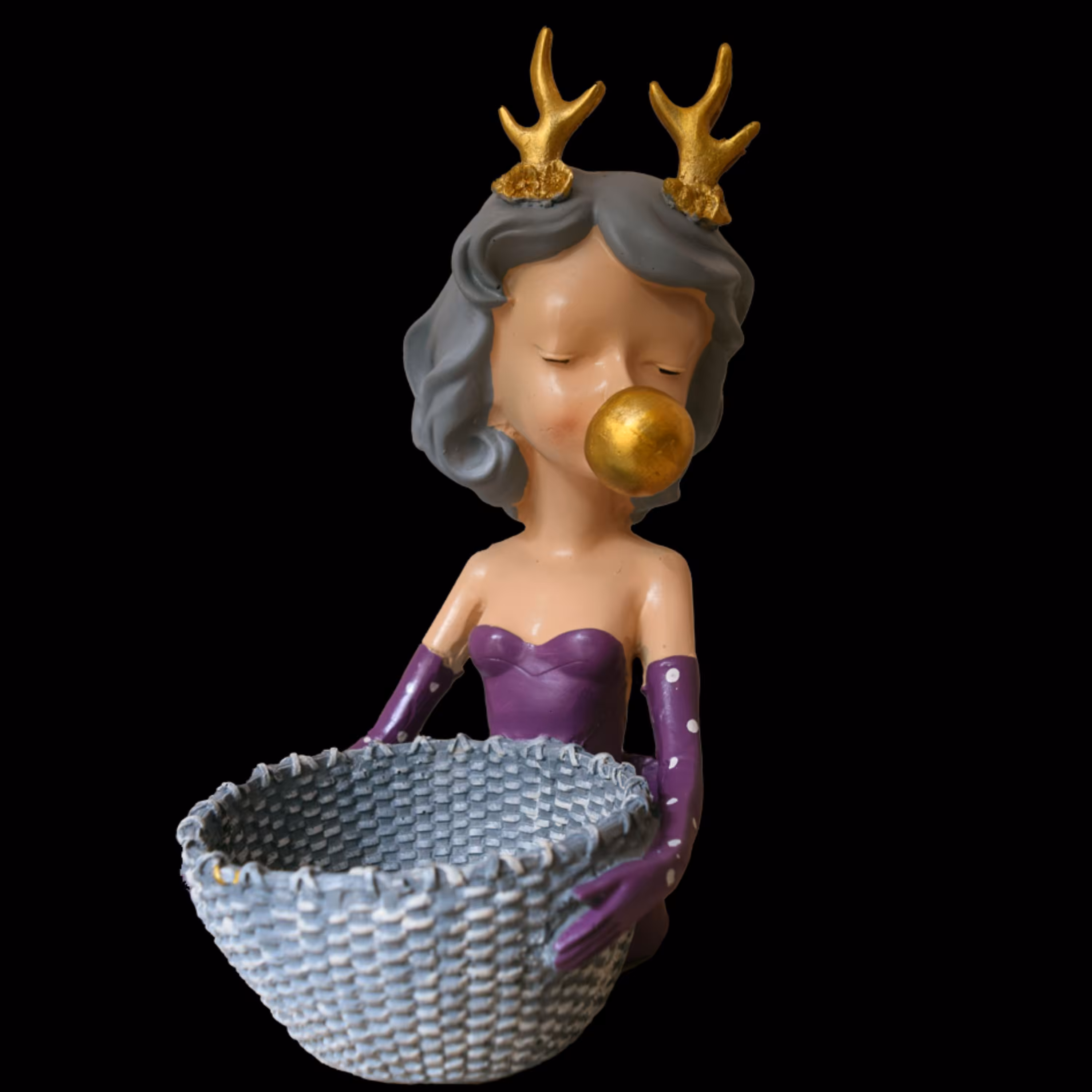 مجسمه دختر سبد به دست صورتی برای شکلات خوری و جا اکسسوری