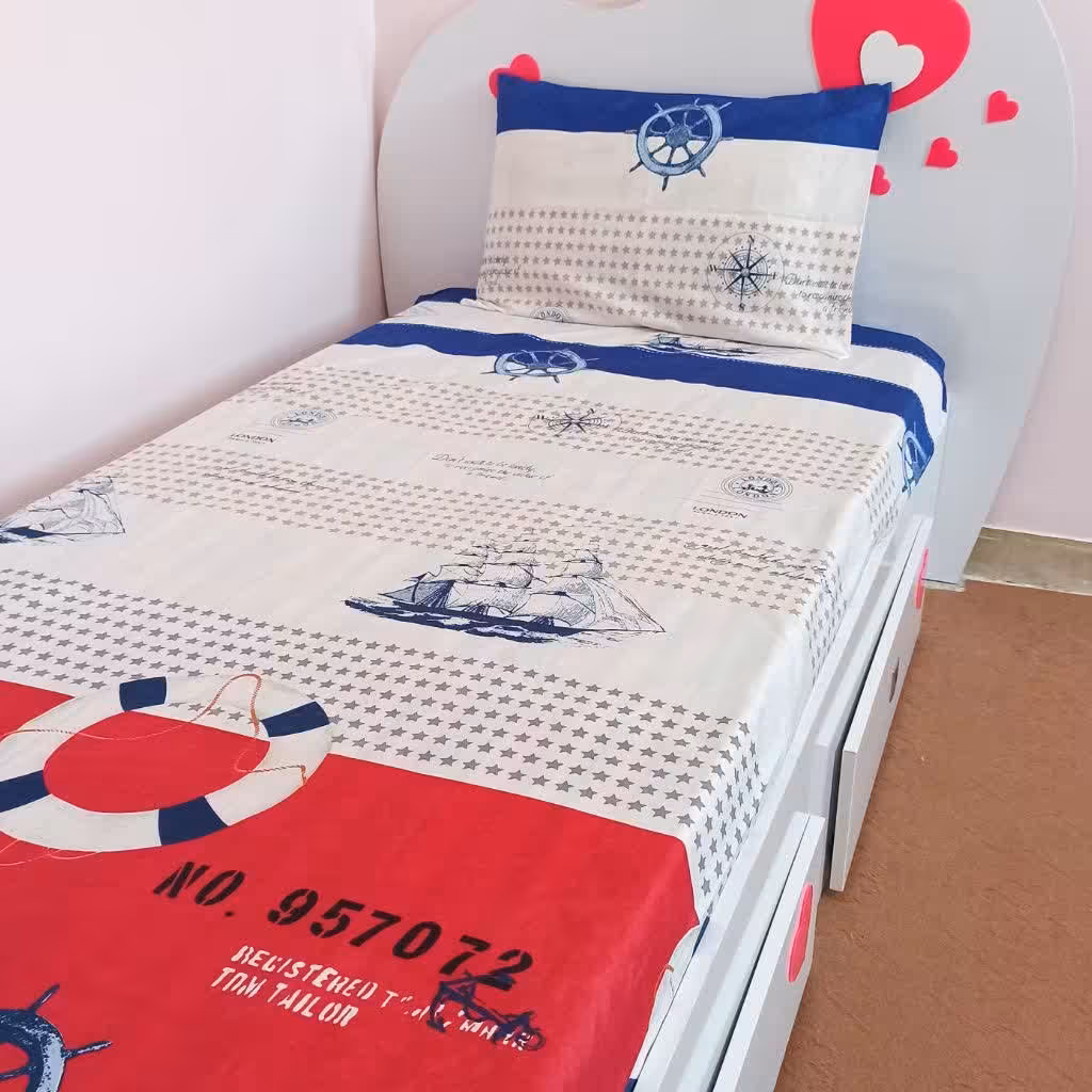 کاورتخت و روبالشتی یک نفره دوتکه طرح ملوان