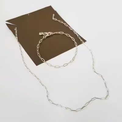 نیم ست دستبند و گردنبند نقره ای ساده زنجیر درشت ، فوق العاده زیبا