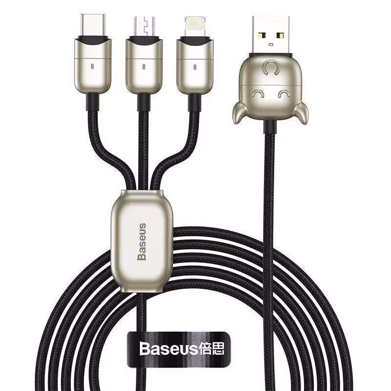 کابل تبدیل USB به microUSB/Lightning/Type-C باسئوس مدل CAMLT-YE01 طول 1.2 متر