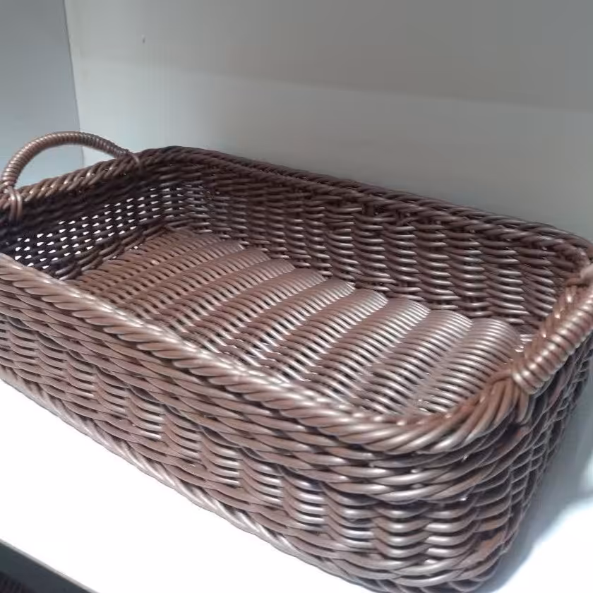سبد نان مستطیل حصیری بافت رنگ قهوه ای سوخته بافت فراهان کالا 