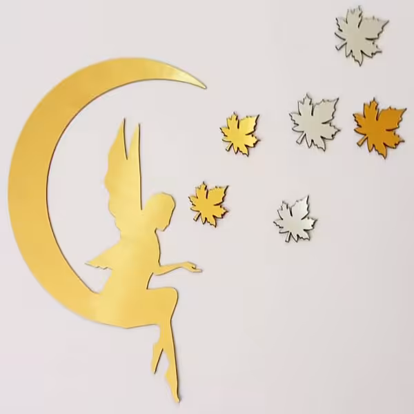 آینه طرح ماه و پری و برگ کد 1003