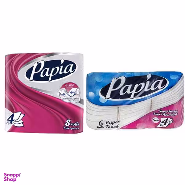 دستمال کاغذی حوله ای و دستمال توالت پاپیا مدل T8_H6 مجموعه 14 عددی