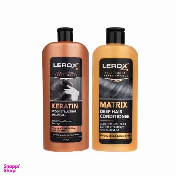 شامپو مو لروکس (Lerox) مدل T 2&2 حجم 550 میلی لیتر به همراه نرم کننده مو لروکس (Lerox) مدل ماتریکس حجم 550 میلی لیتر