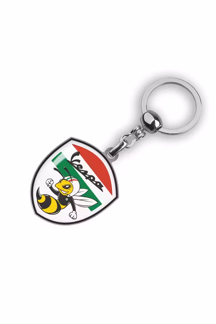 جاسوئیچی موتورسیکلت سفید پرچم ایتالیایی زنبور عسل با صفحه کلید آرم VESPA KEYCHAIN Modül