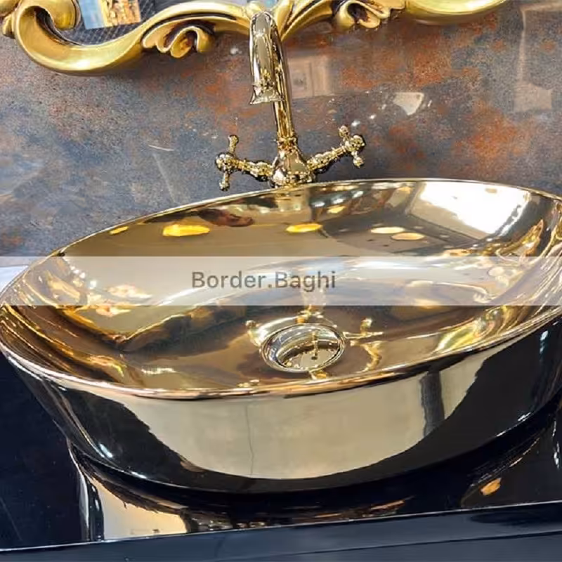 کاسه روشویی مدل بیضی کامل طلایی ایرانی