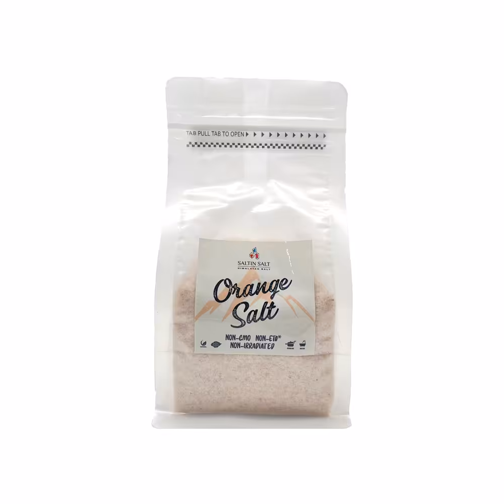 نمک نارنجی معدنی وزن 1 کیلوگرم دانه بندی صدفی (نمکدانی)