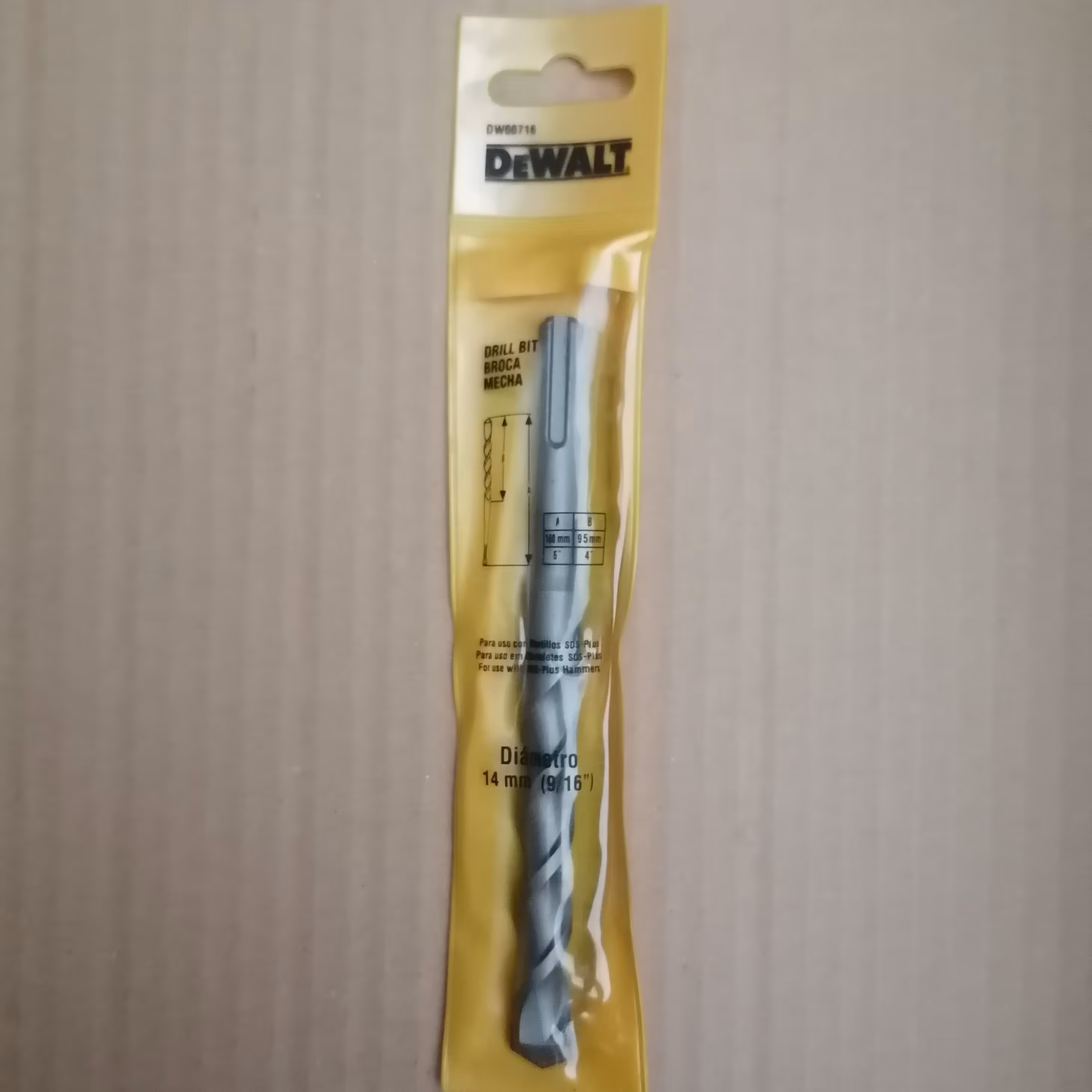 مته 4شیار 2الماسه برند Dewalt سایز 14میلی‌متر طول 16سانتی‌متر 