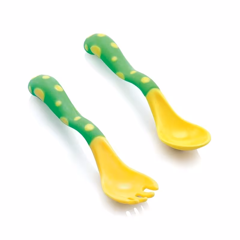 قاشق و چنگال زرد سبز nuby مدل 5256