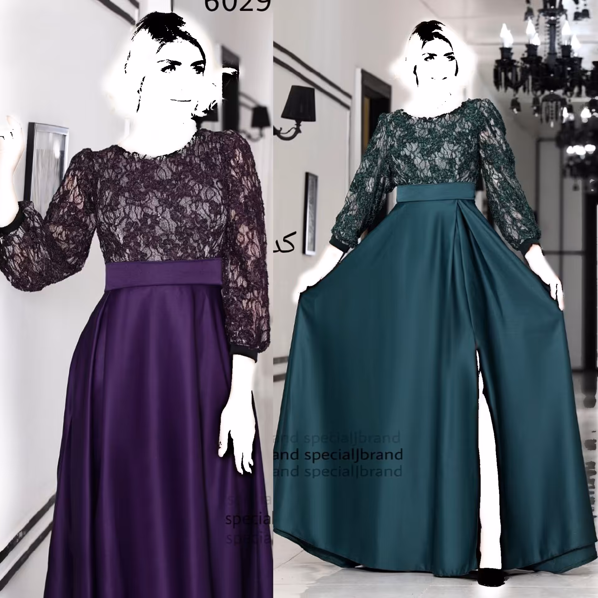 لباس مجلسی ماکسی پوشیده دانتل ساتن سایزبزرگ آندیا