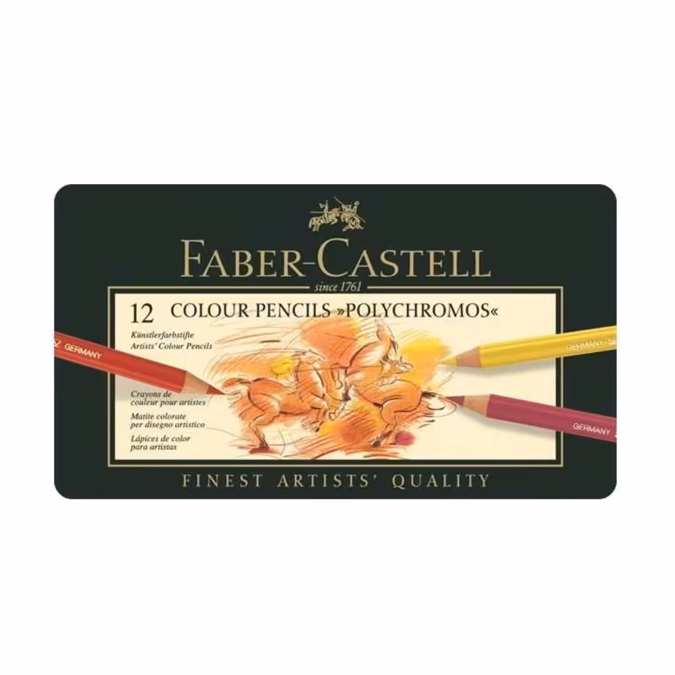 مدادرنگی 12 رنگ پلی کروم فابرکاستل جعبه فلزی