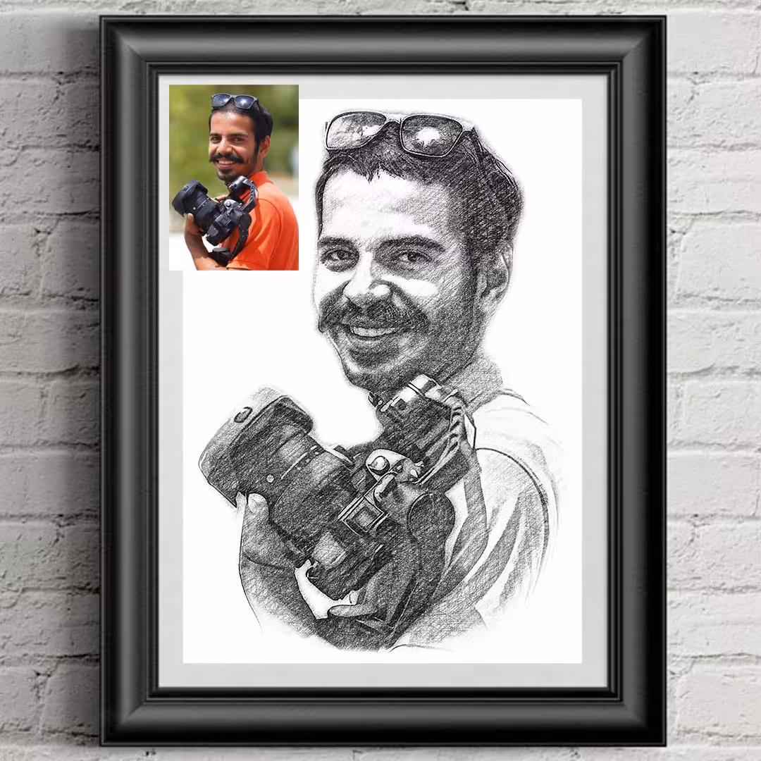 نقاشی سیاه قلم دیجیتال چهره شما - سایز آ4 سفید - جهت هدیه و کادو