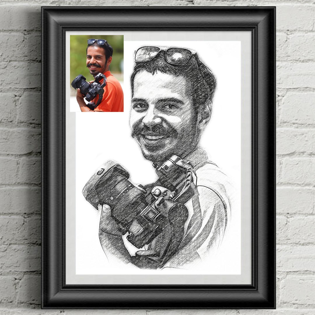 نقاشی سیاه قلم دیجیتال چهره شما - سایز آ4 سفید - جهت هدیه و کادو