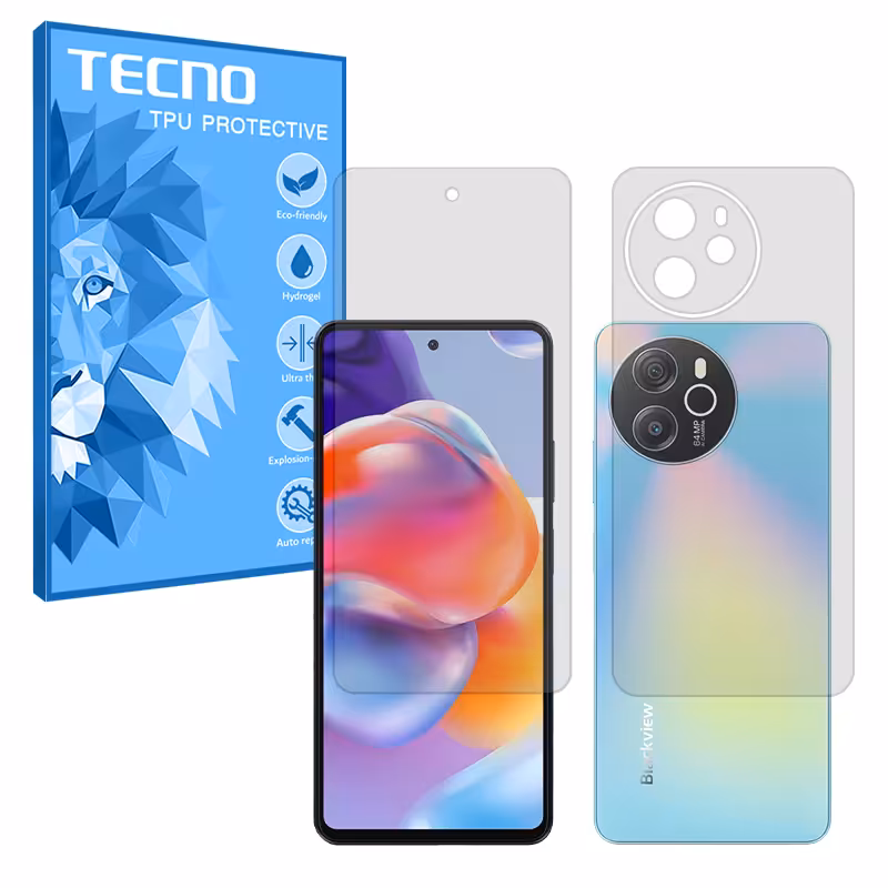 گلس صفحه نمایش و پشت گوشی بلک ویو Shark 8 مدل هیدروژلی شفاف برند تکنو کد SS