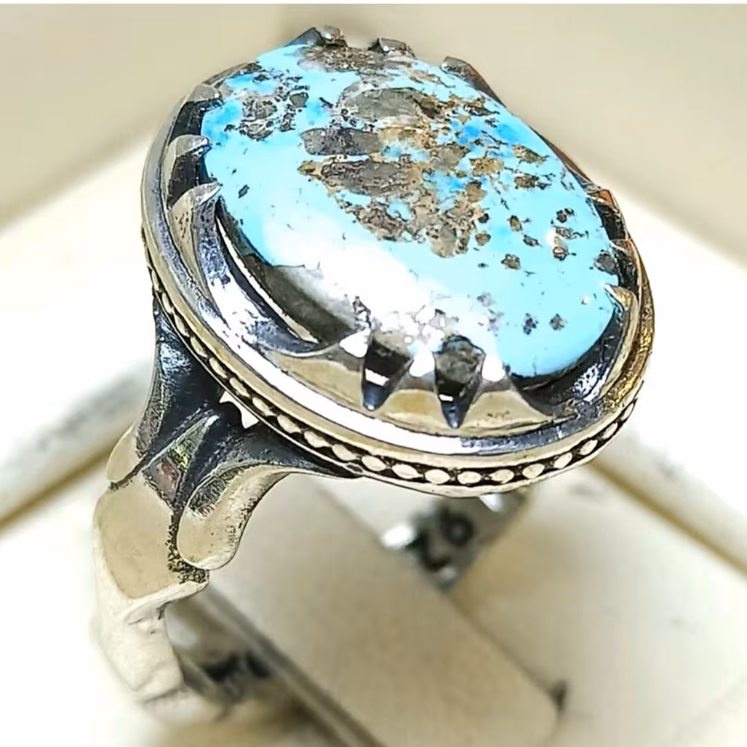 انگشتر نقره مردانه همراه با فیروزه نیشابوری 4