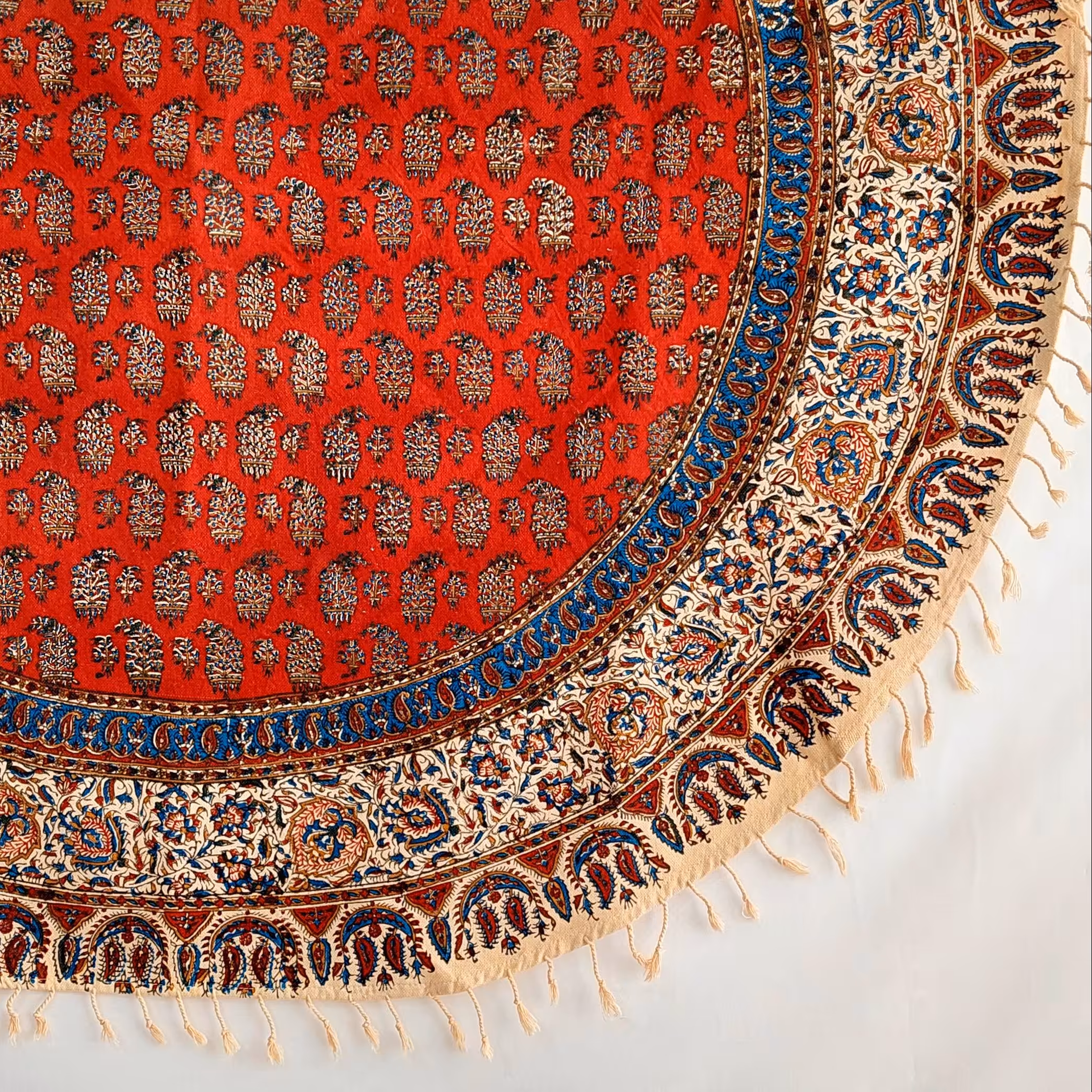 رومیزی قلمکار اعلا صادراتی 120 گرد قرمز