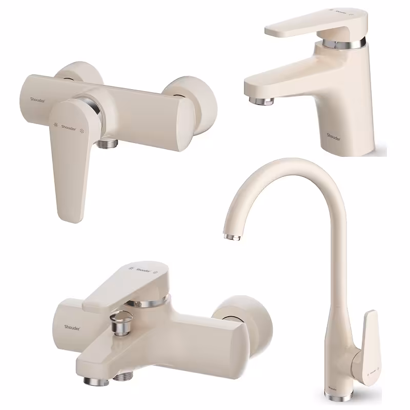 ست 4 تکه شیرآلات شودر مدل لیون شیری کروم