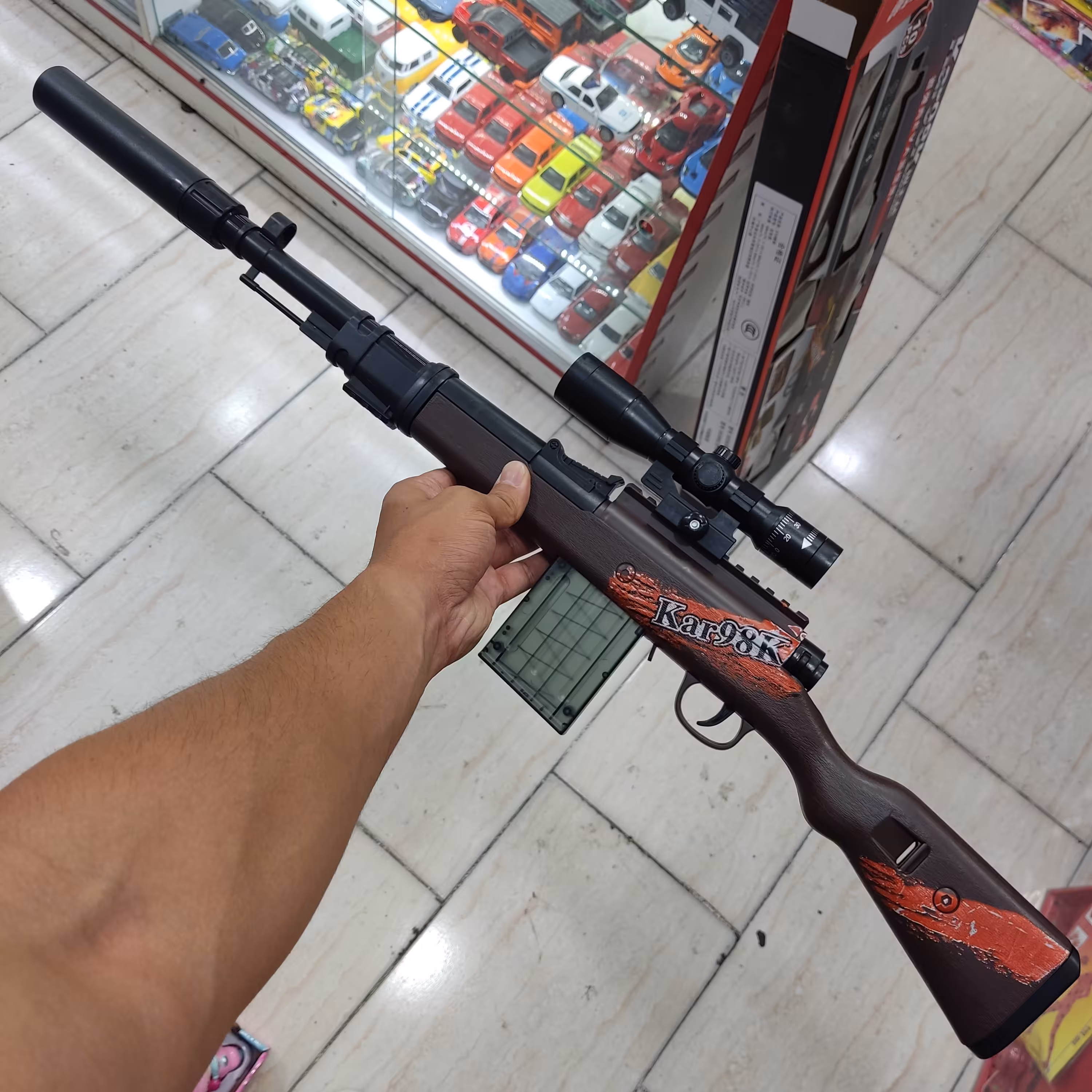 اسباب بازی تفنگ اسنایپر پوکه پران رنگ سبز قهوه ای طلایی