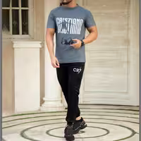 ست تیشرت شلوار مردانه مدل CR7 (طوسی)