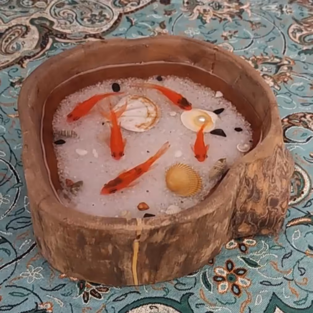 ظرف چوبی دفرمه نقاشی ماهی سه بعدی