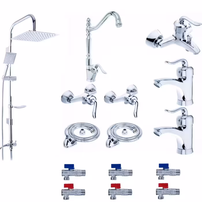 ست شیرالات رز مدل بیزانس نایس مجموعه 15 عددی رنگ کروم کاتریج بزرگ پرفشار 