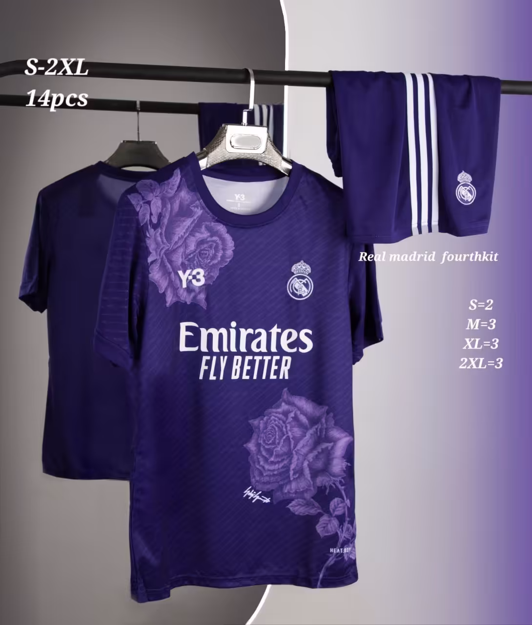 کیت رئال مادرید کانسپت Y3 بنفش (پیراهن شورت) ورژن هواداری