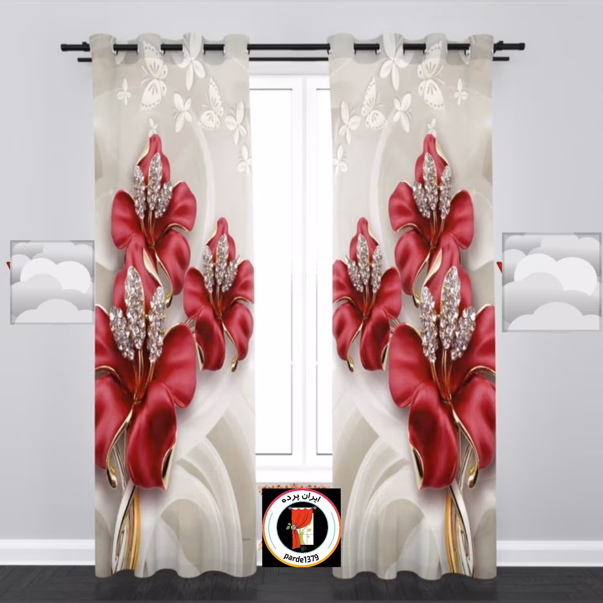 پرده طرح دار(یک جفت)  با دوخت پانچ و حلقه رینگ دارپرده اتاق کودک اتاق خواب پذیرائی