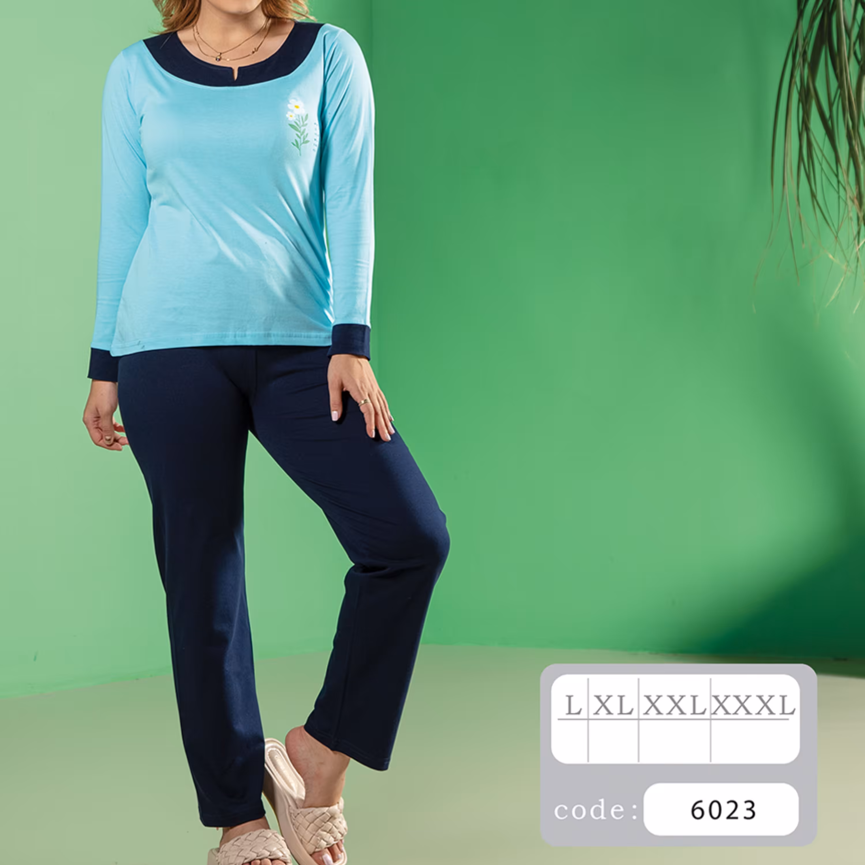 ست تیشرت آستین بلند با شلوار کد 6023 (دارای سایزبندی از 36 تا 50)