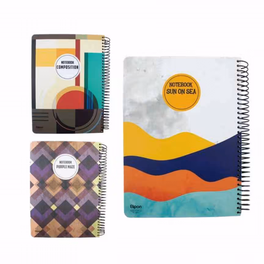 دفتر 150برگ تک خط فنری رحلی جلد سخت طرح فانتزی الیپون کد 63111