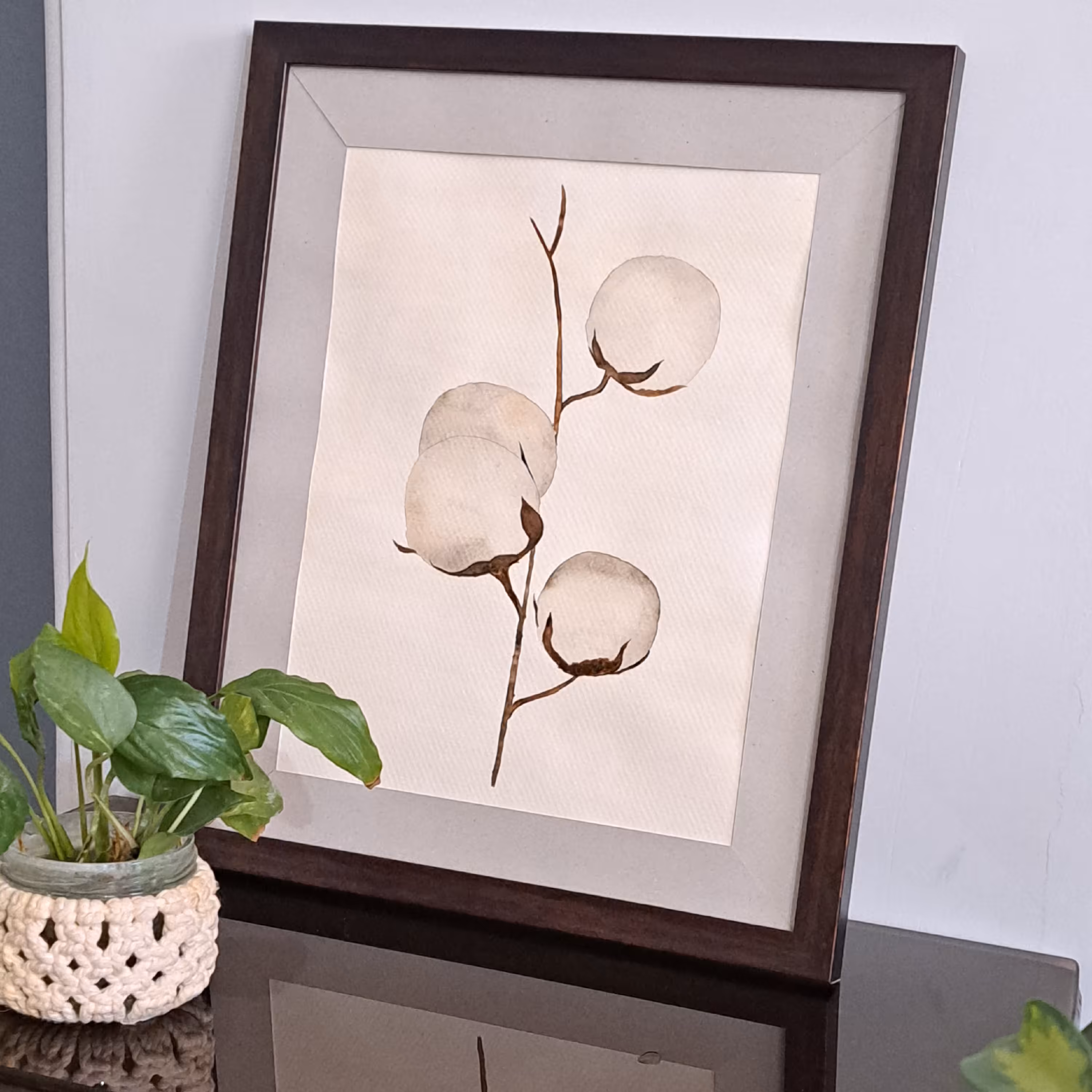 تابلو آبرنگ گل پنبه